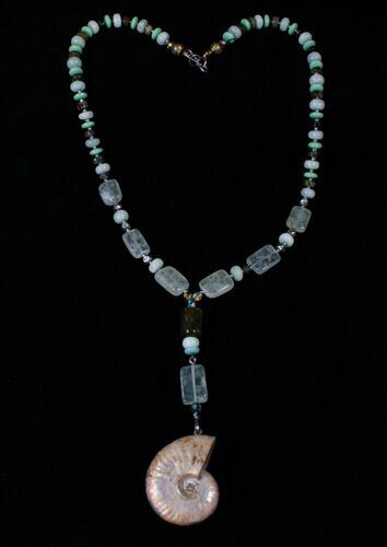 Stunning Fossil Ammonite Necklace With Tourmaline #15790